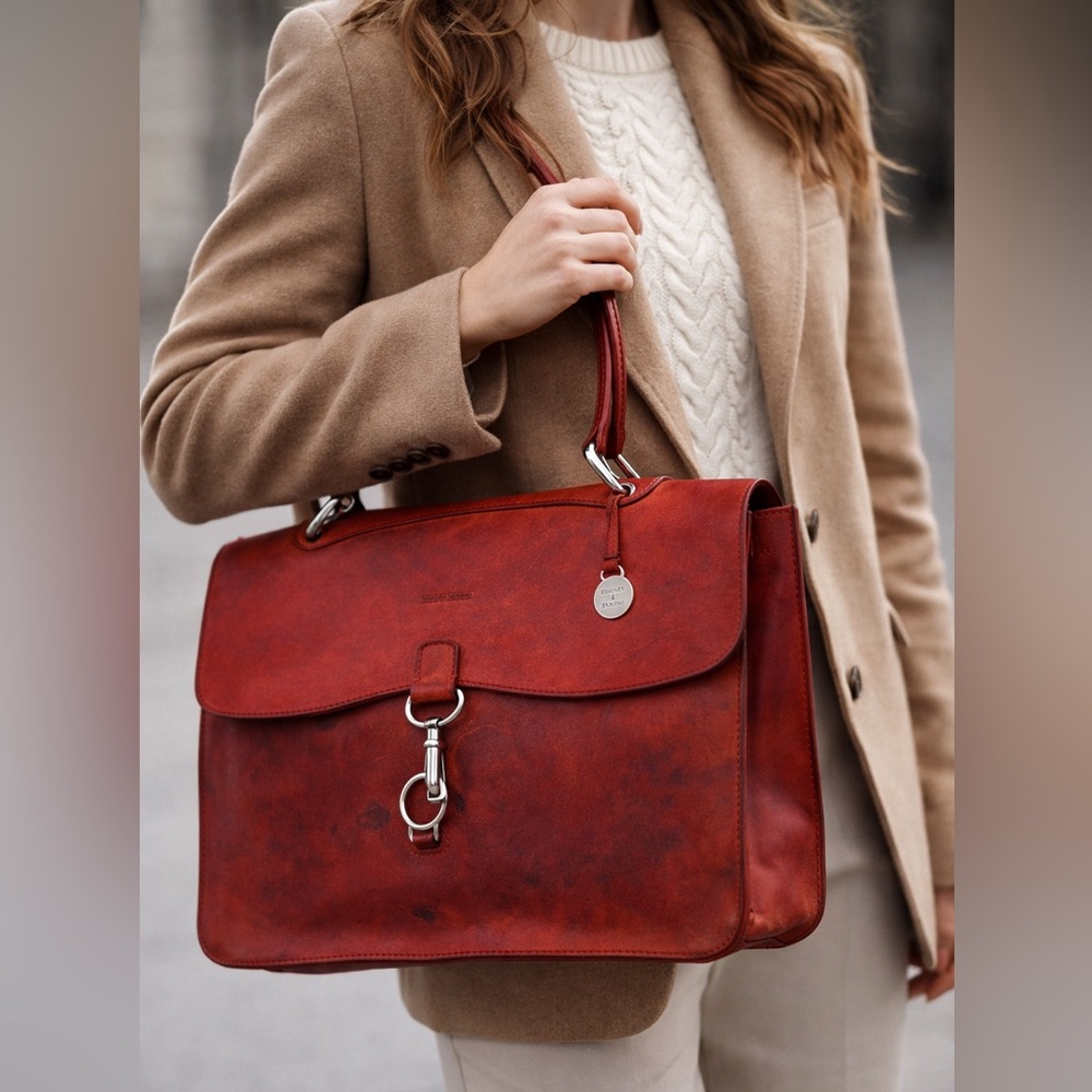 Dooney & Bourke Alto Italian Leather Briefcase Messenger Bag Red Vintage Patina